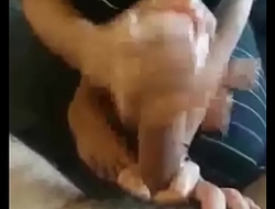 My client stroking my dick hard